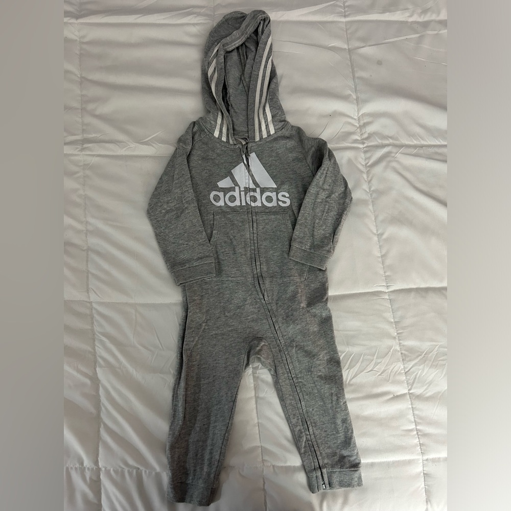 Adidas Gray One Piece Footies with Hood
